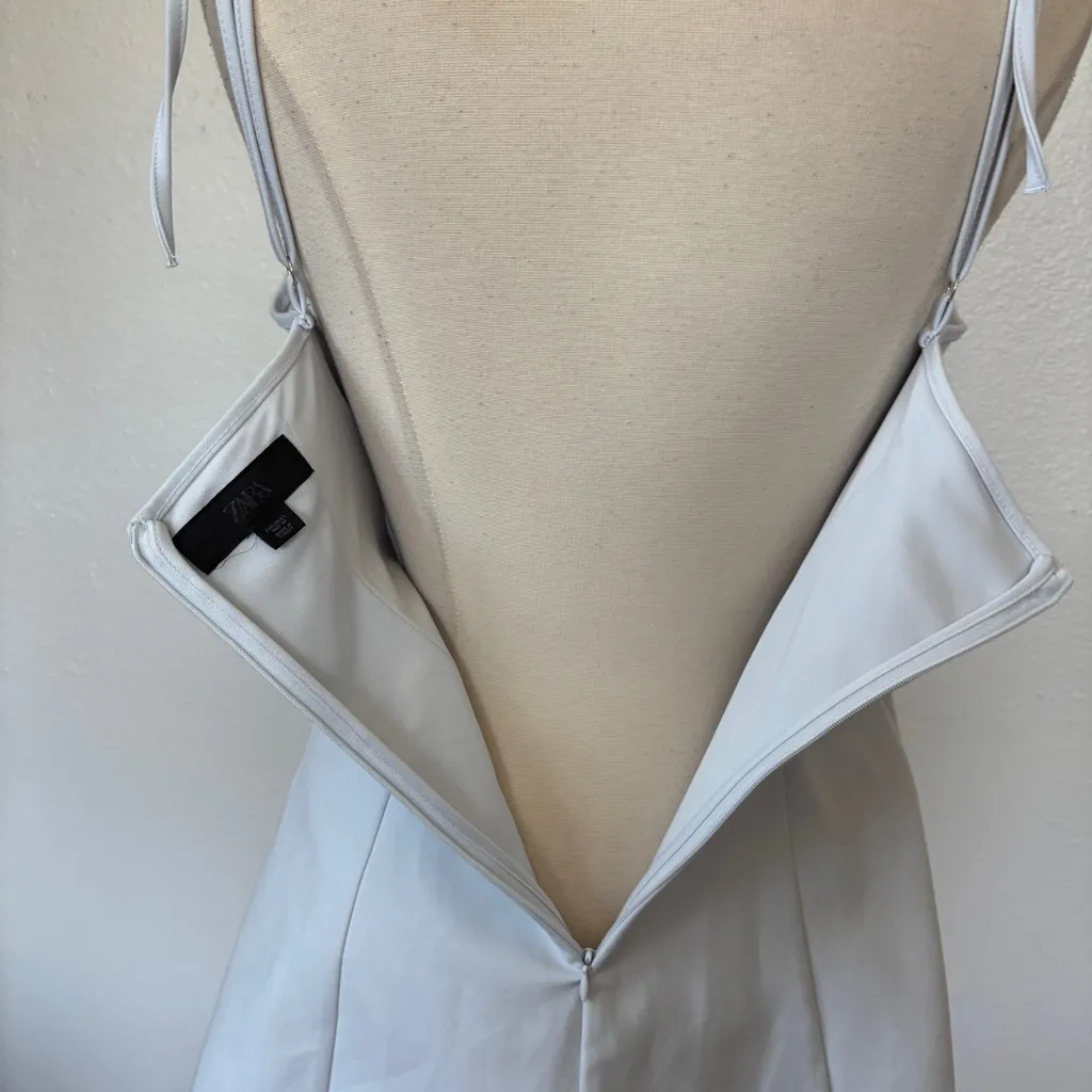 Zara Solid Light Blue V-Neck Sleeveless Mini Dress - Image 8