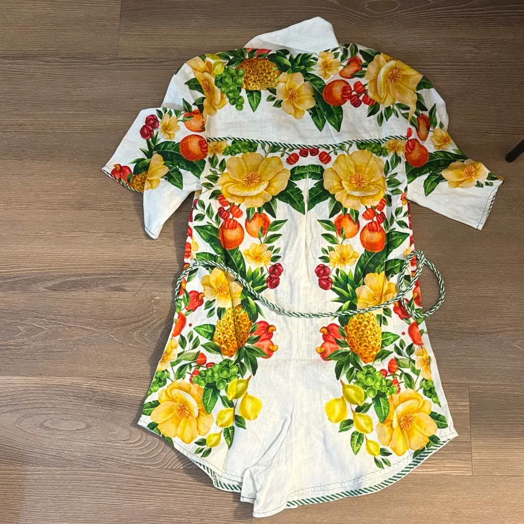NWT FARM RIO Off-White Picnic Flowers Euroflax™ linen Premium Linen Romper - Image 9