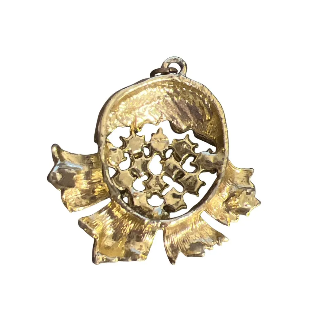 Vintage Floral Pendant Pink Red Aurora Borealis Rhinestones Gold Tone Estate - Image 4