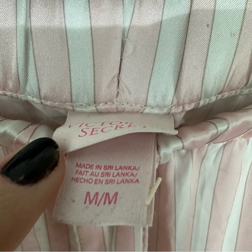 Victoria’s Secret Glazed Satin Long Pajama Set Striped Medium Pink - Image 14