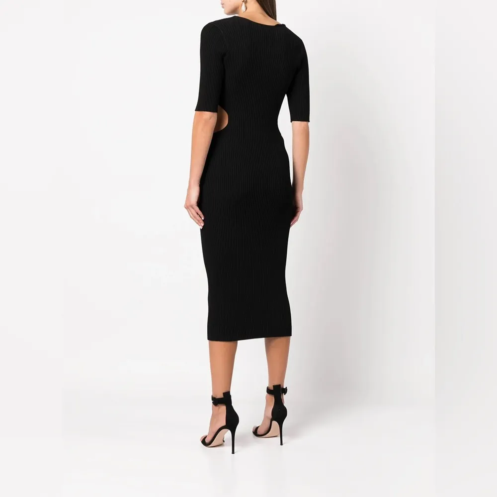 Jonathan Simkhai Colette Cut Out Rib Knit Midi Dress in Black Size L NWT Size L - Image 3