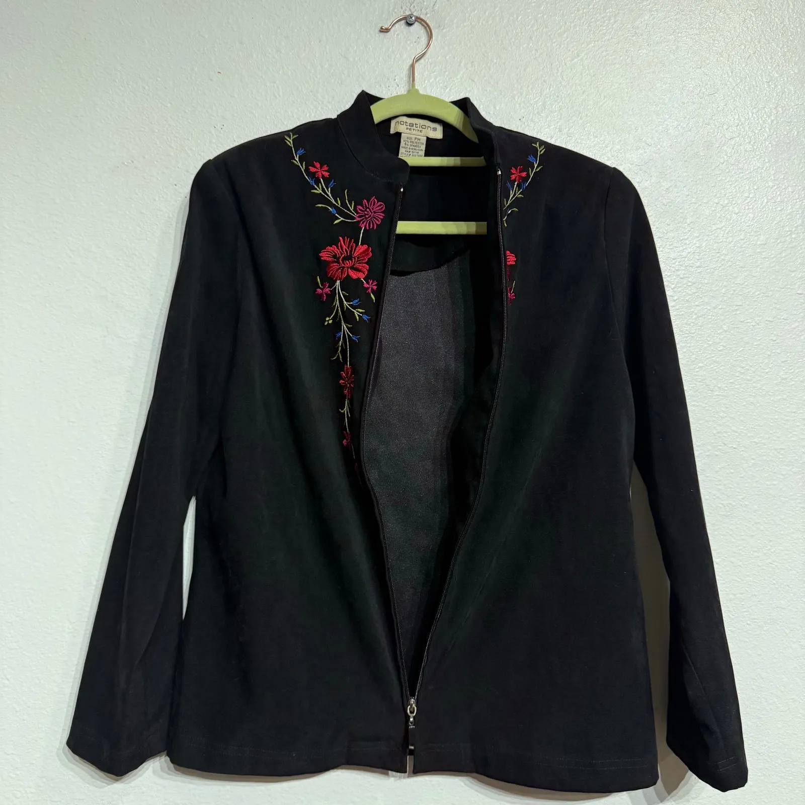 Notations Black Velour Floral Embroidered Jacket Sz PM - Image 3