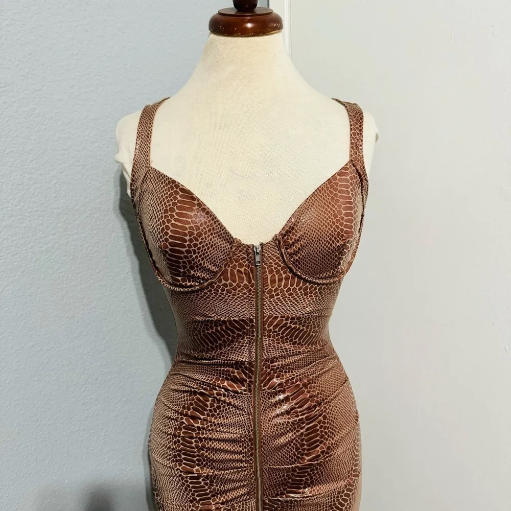 Queen Maria Women Brown Sleeveless Sweetheart Neck Zippered Night Out Dress Sz S - Image 2