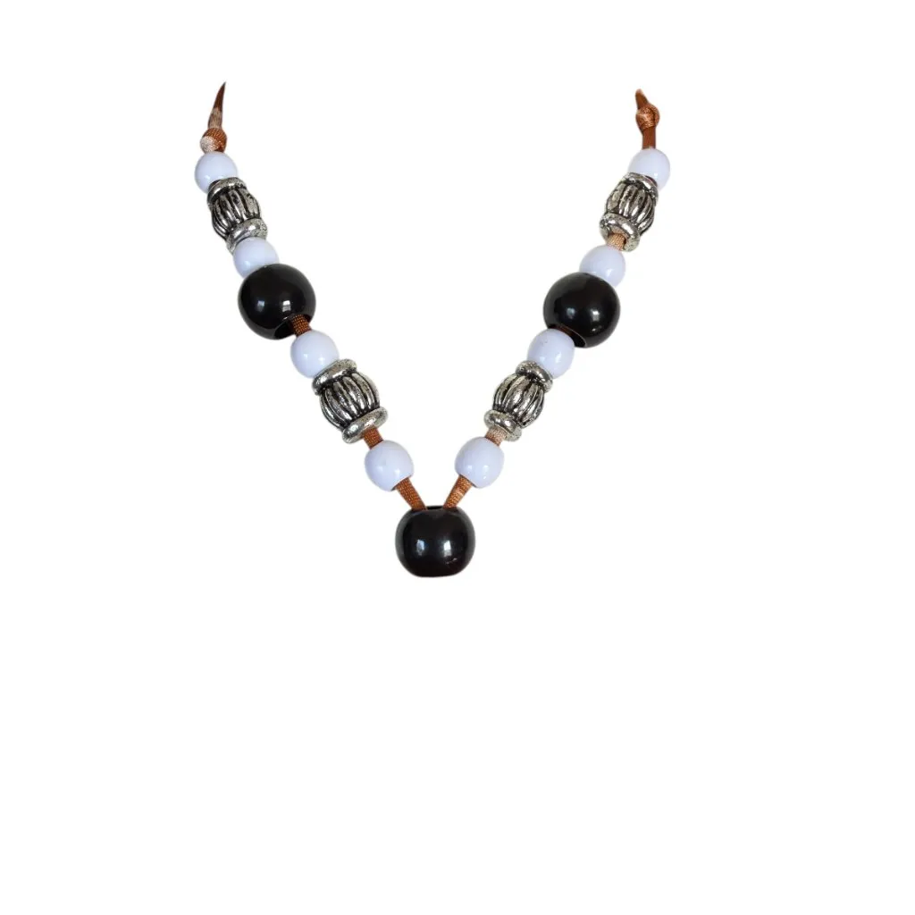 Paradise Contour brown white blue African print beaded tie dress size large - Image 7