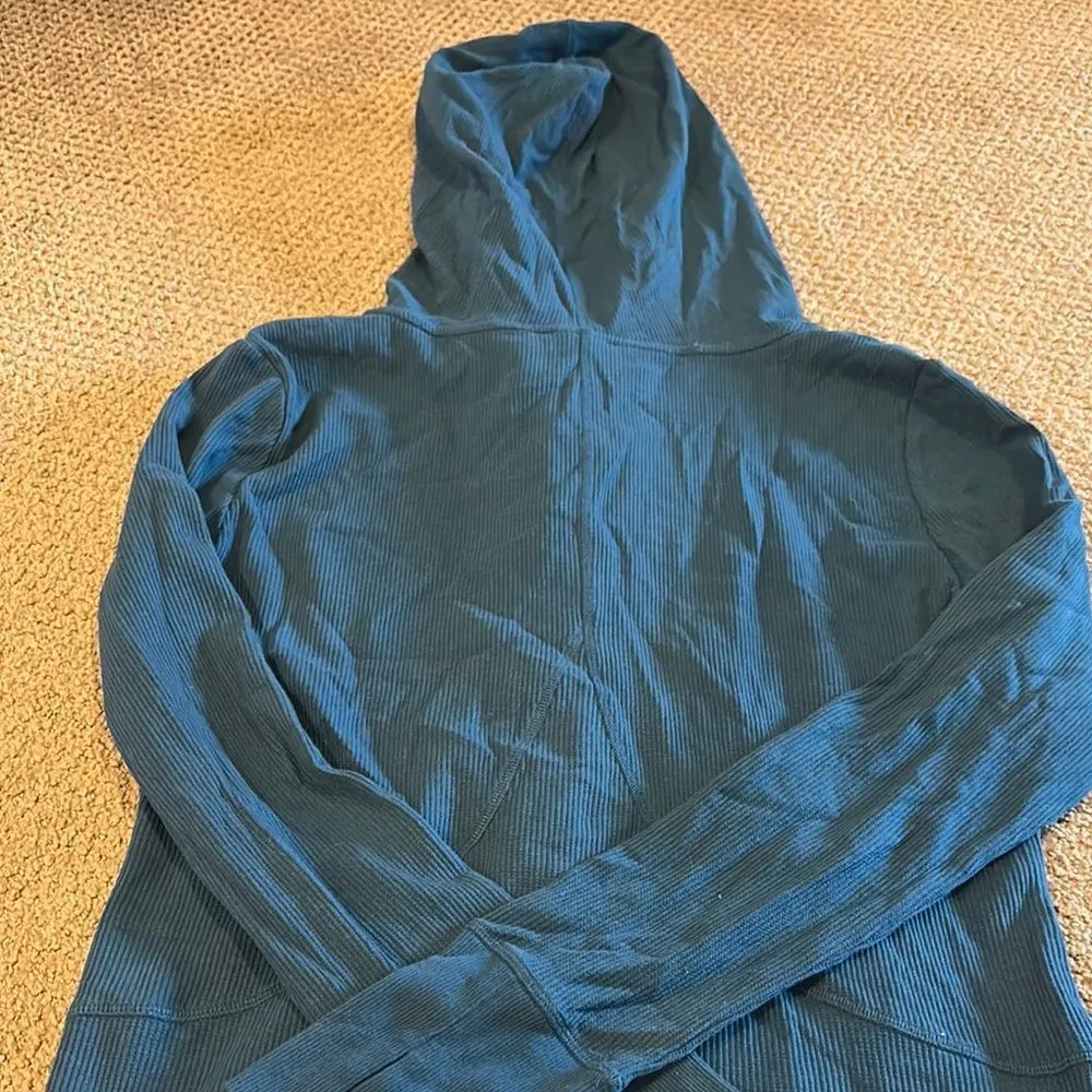 Jockey Women’s Teal Waffle Hooded Long Cardigan with Pockets - Image 7