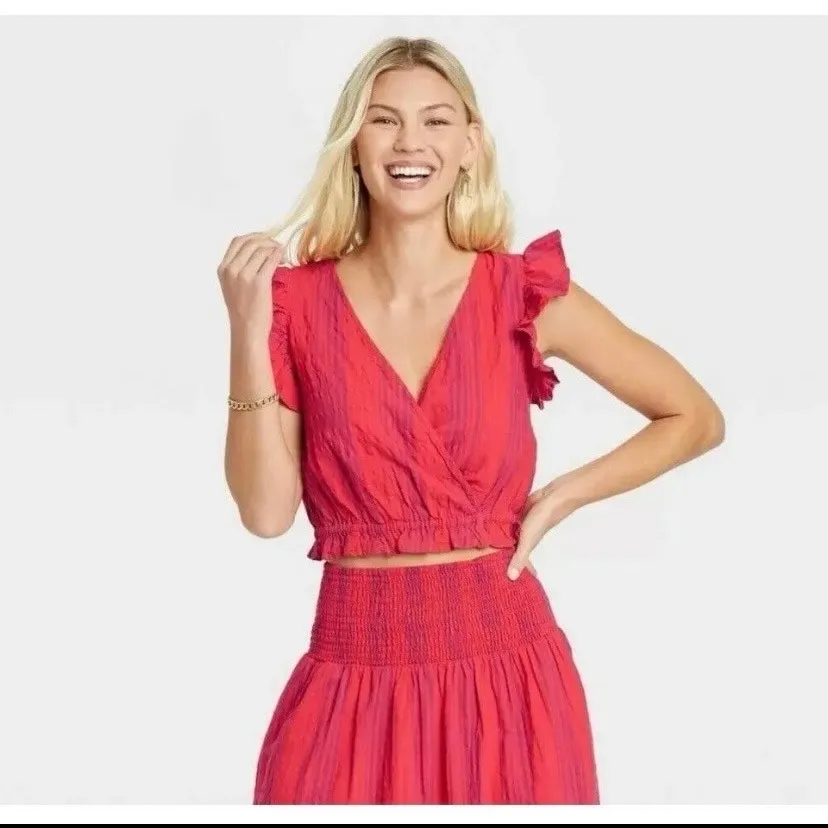 Universal Threads Universal Thread Red Flutter Women's Flutter Sleeveless Cropped Wrap Top XL - Image 5