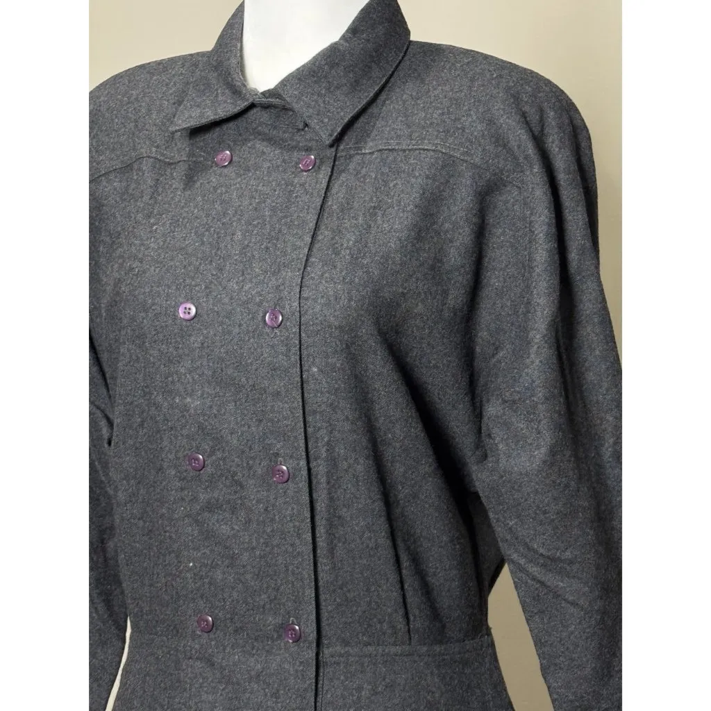 Vintage Ambria Womens 12M 100% Worsted Wool Flannel Long Coat Dress Gray Classic Size undefined - Image 9