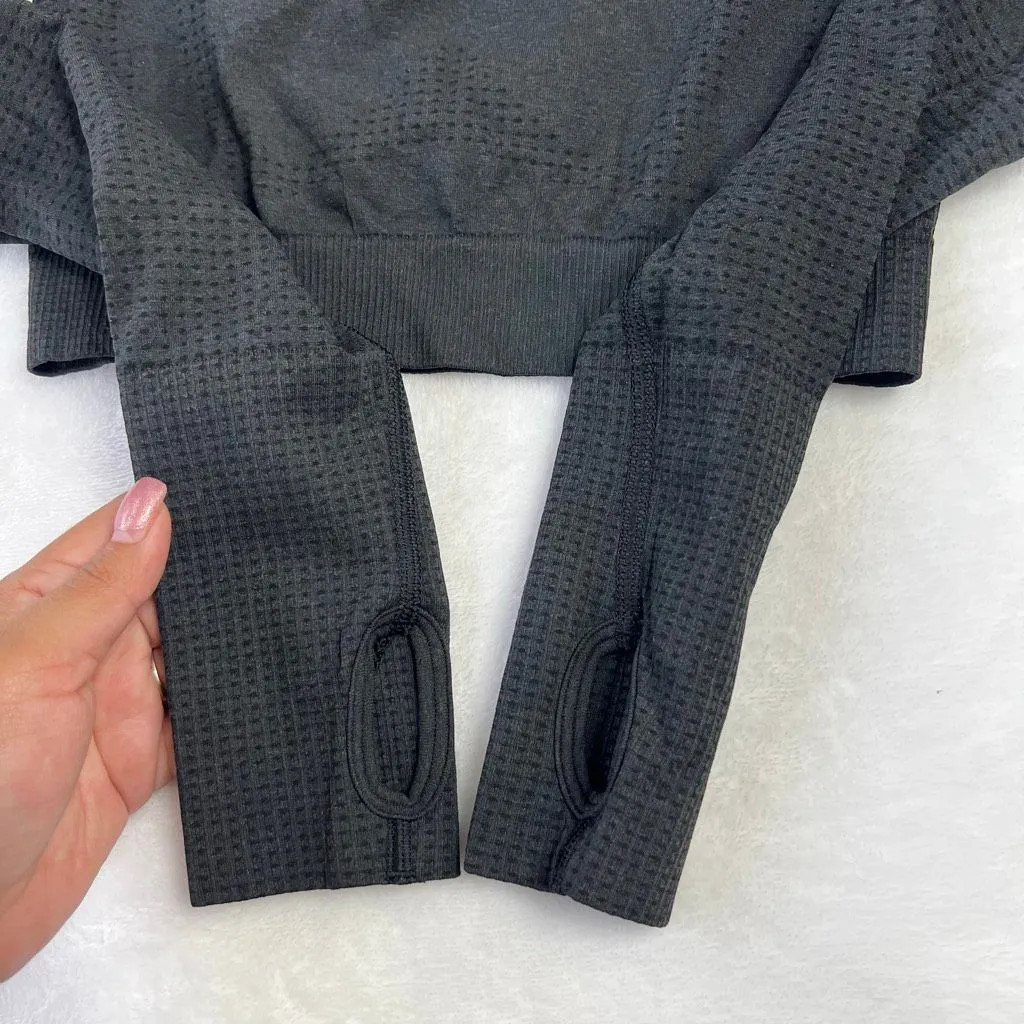 Gymshark Black Marl Vital Crop Top Long Sleeve XS - Image 4