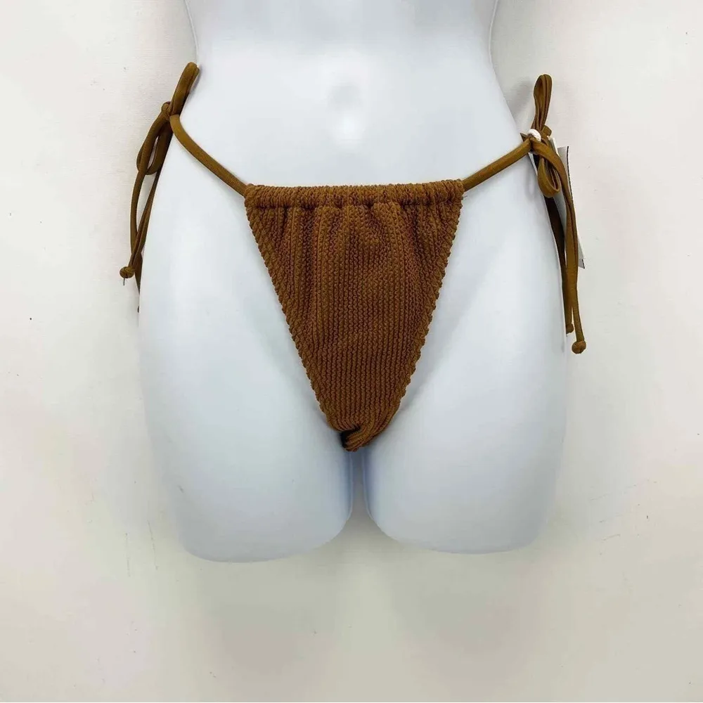 Good American Always Fits Tiny Ties Bikini Bottoms 1/2 S-M Swim Brown Bronze NWT - Image 2