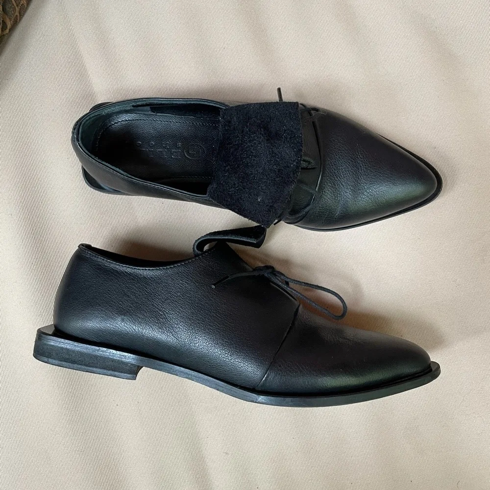 Elma Shoes Leather Point Toe Square‎ Heel Black 6 - Image 6