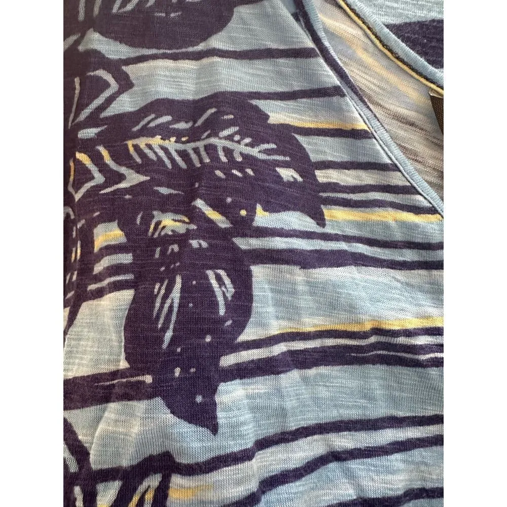 Tommy Bahama Blue Yellow 100% Rayon Maxi Dress Tropical Cap Sleeve V Neck - Image 2