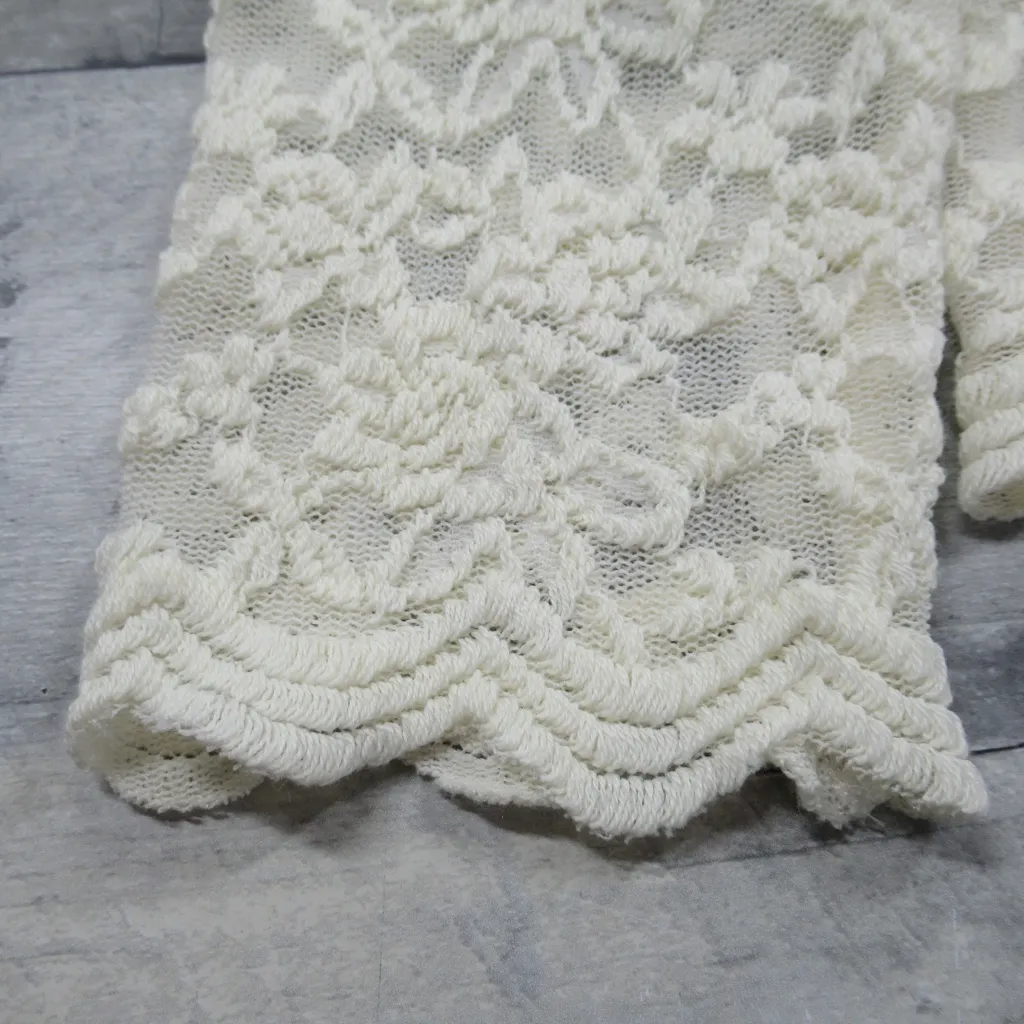 GUESS Ivory Lace Sweetheart Neck Long sleeve Sheer Blouse Women's Size XL - Image 8