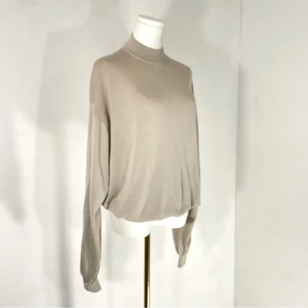 Pronto Uomo Silk Blend Beige Mock Neck with Cinched Waist/Hem Sweater Size L Size L - Image 3