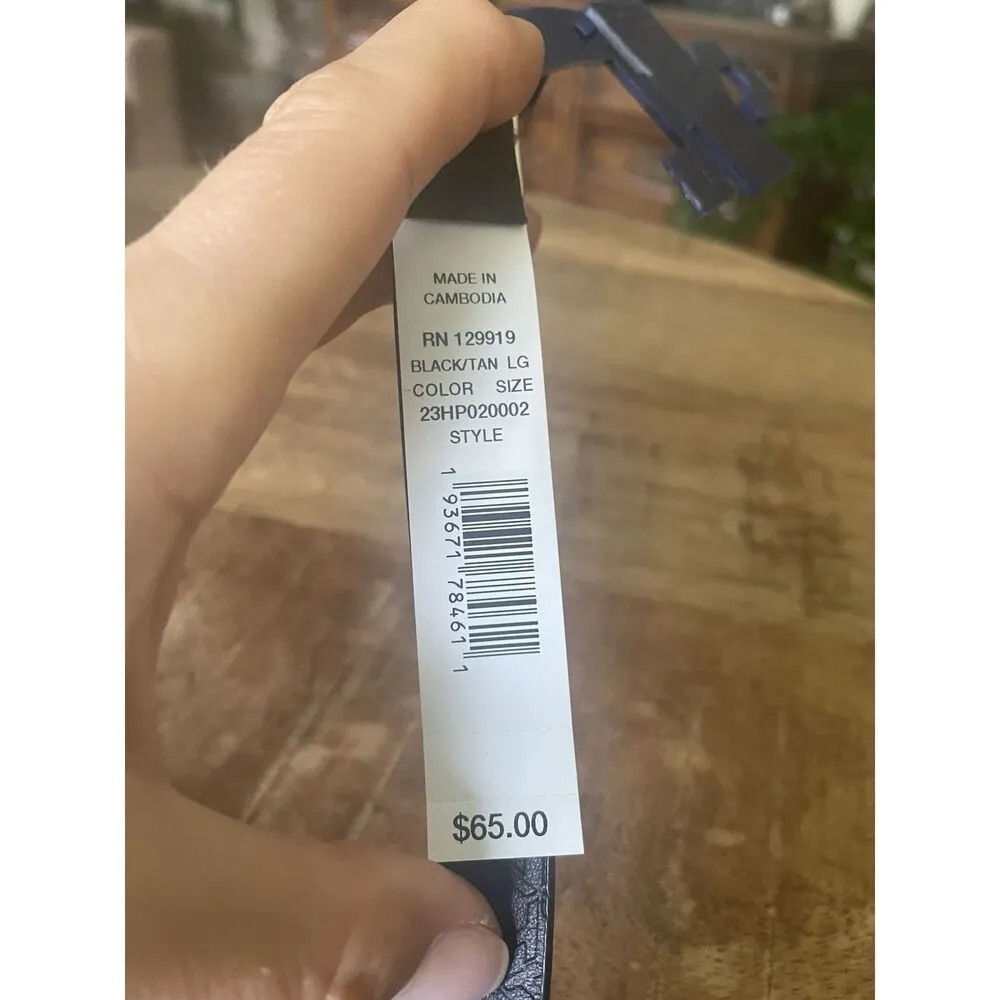 Tommy Hilfiger Women’s Black Tan Reversible Belt size L Logo Buckle NWT - Image 3