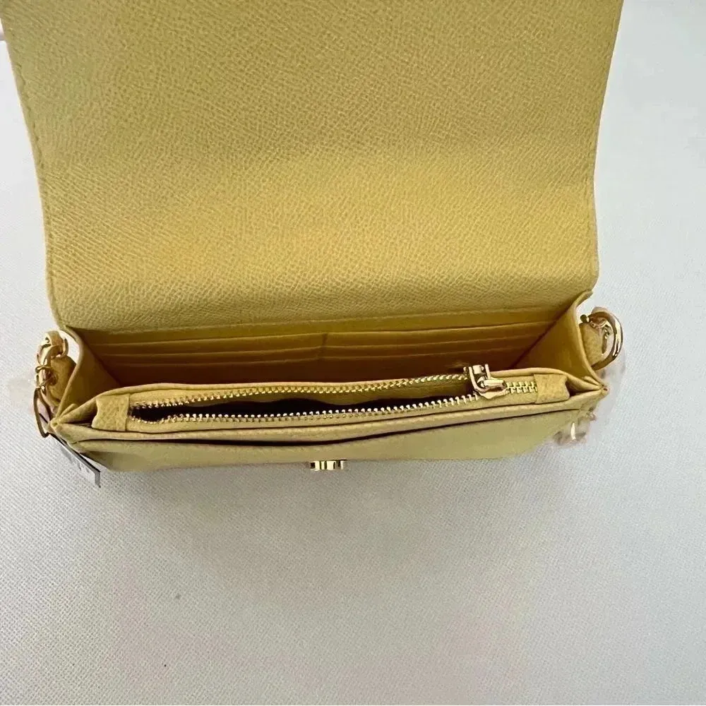 Bebe Ailey Two Tone Crossbody Bag Purse Yellow/Blonde Faux Leather Flap Closure - Image 7