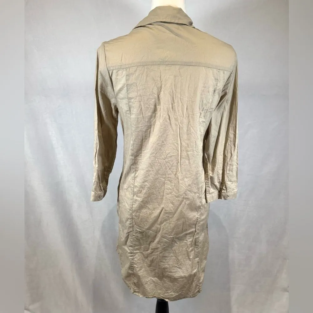 Khaki color lightweight button down cotton shirt dress size small - Image 5