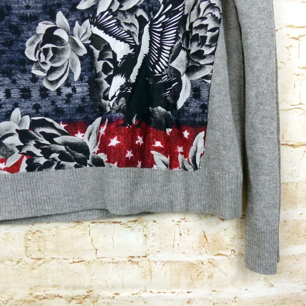 Textile Rebels Top Women M Gray Knit Cashmere Blend Silk Floral Print Italy Y2K Size M - Image 6