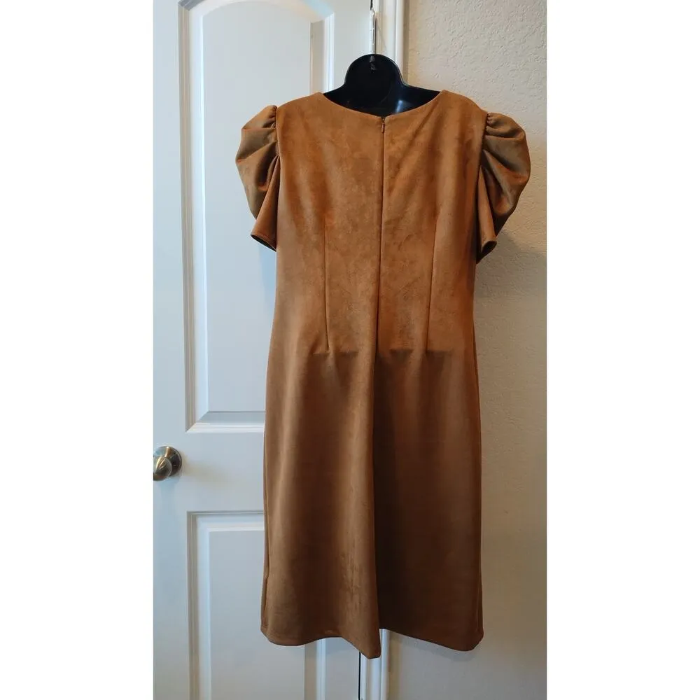Shelby & Palmer Brown suede dress puff sleeves Size 14 - Image 4