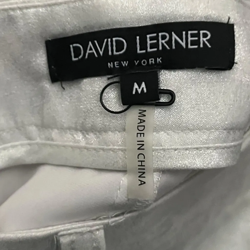 David Lerner Ruched Ankle Metallic White Pants 100% Polyester Women's M Party - Image 6