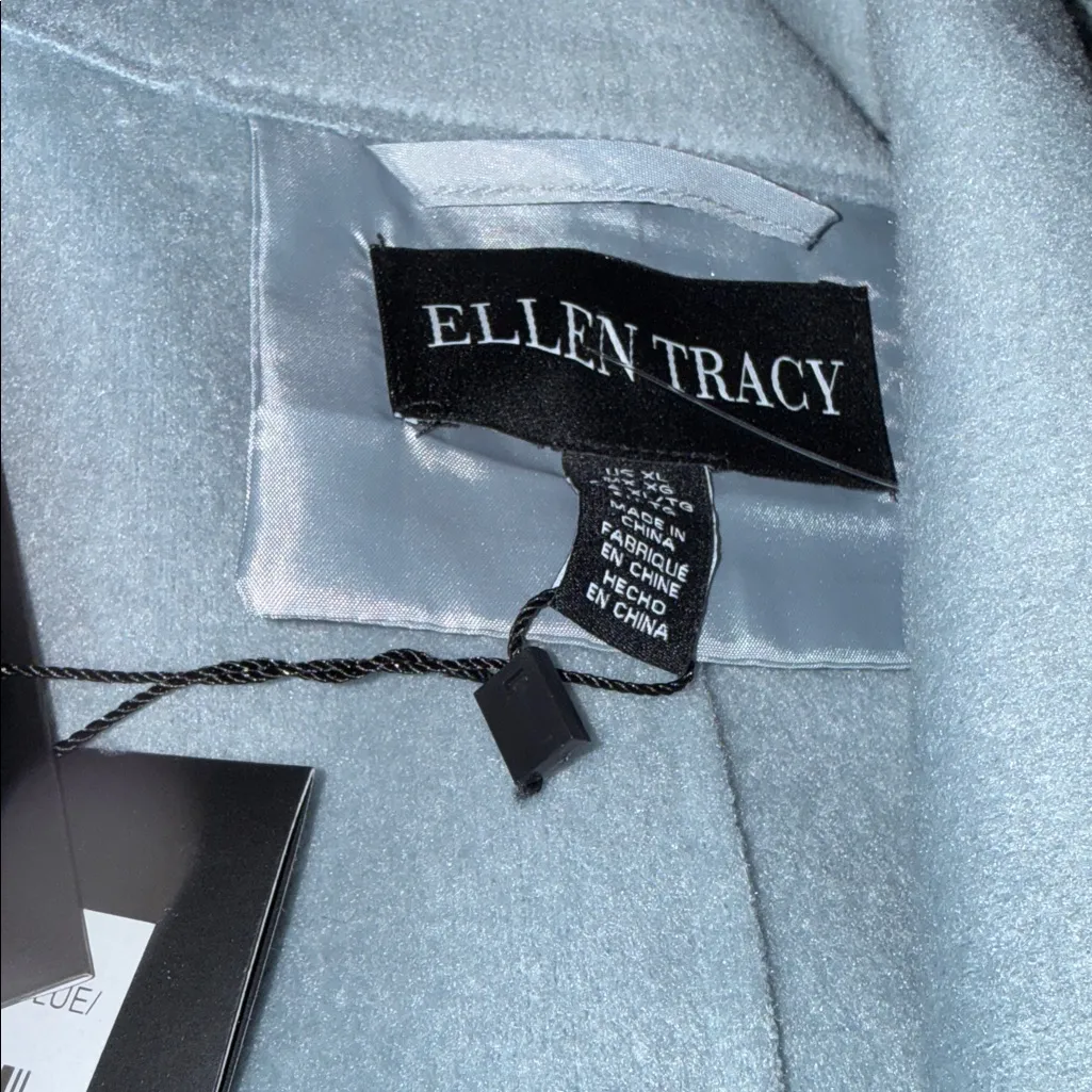 NWT Ellen Tracy Mixed Media Double Face Coat with Knit Sleeves Dusty Blue XL - Image 6