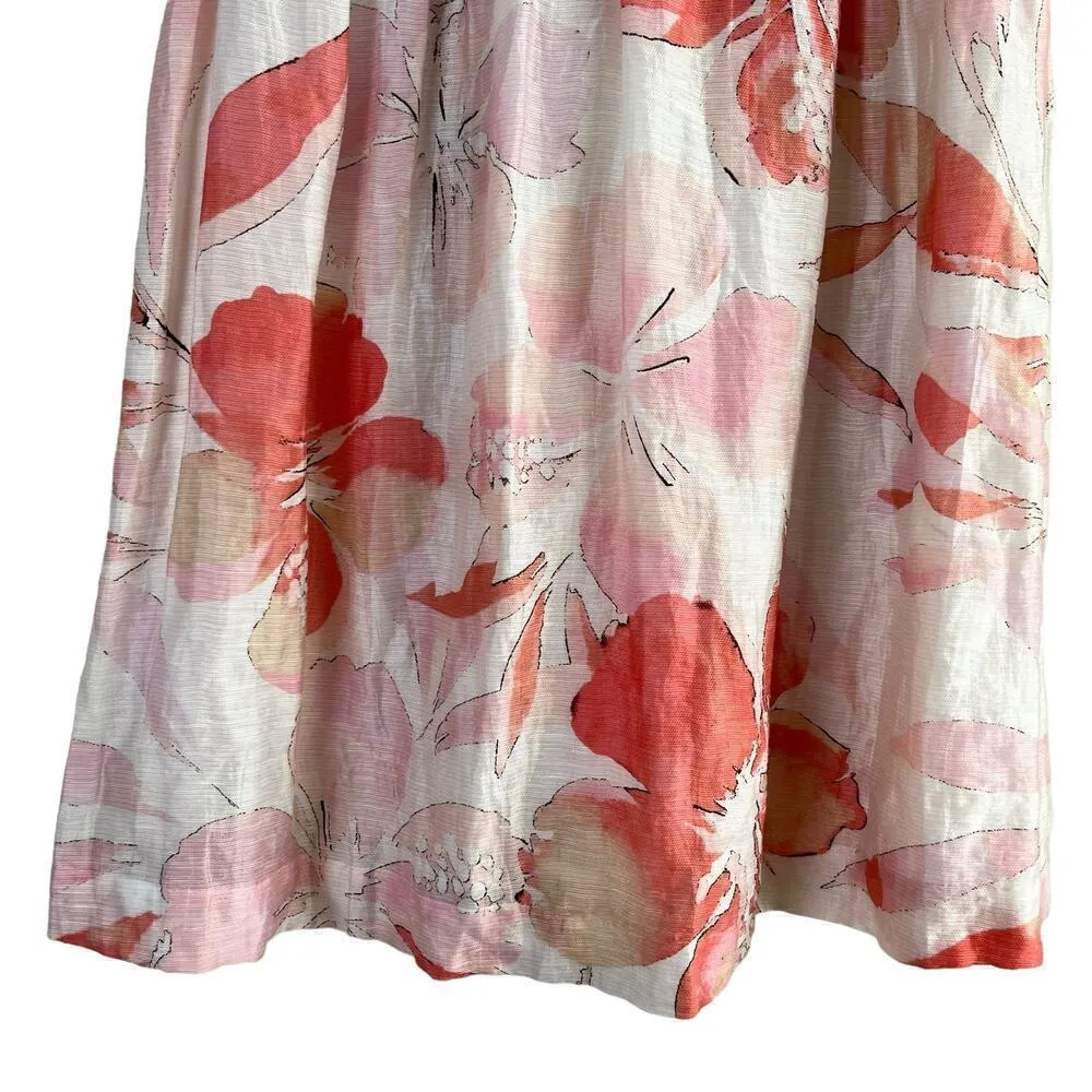 Ann Taylor LOFT Linen‎ Pink Floral Fit & Flare Cocktail Dress, Size 4 - Image 6