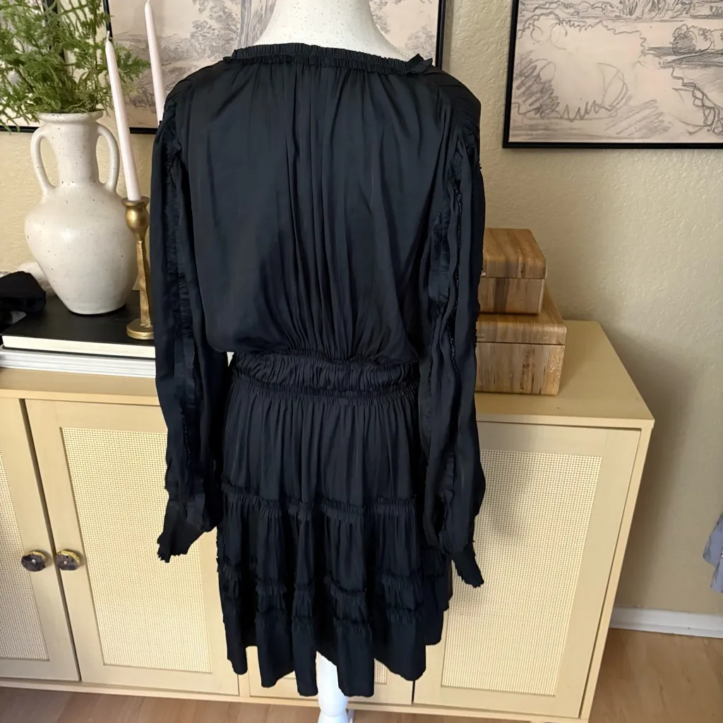 ULLA JOHNSON Amara Dress In Noir Ruffle Tiered Mini Cocktail Size 8 - Image 6