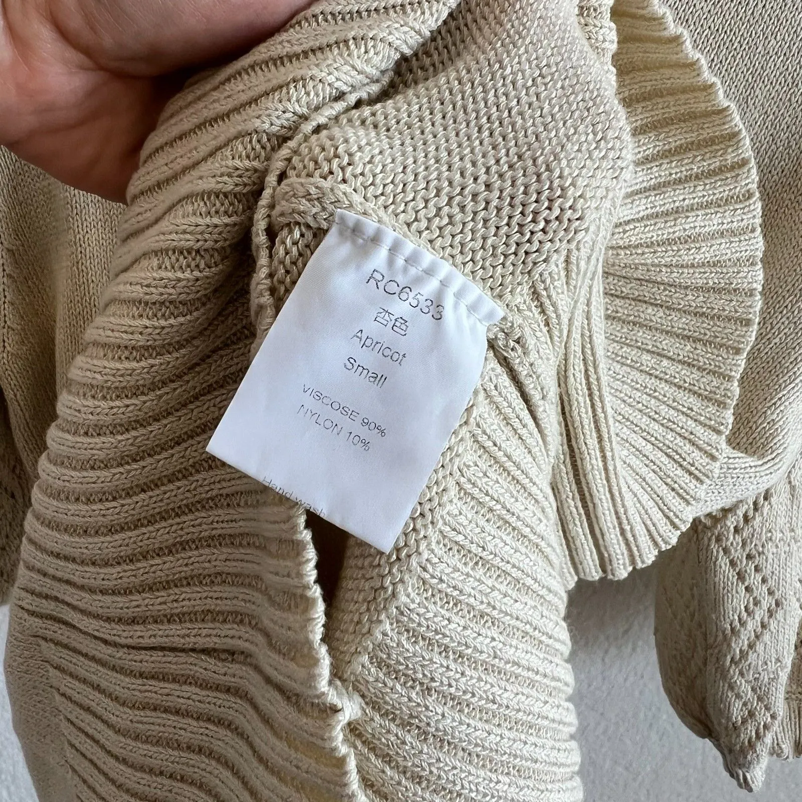 AMERICAN VINTAGE 90s Crochet Beige Short Sleeve Sweater Blouse Top Womens Small - Image 6