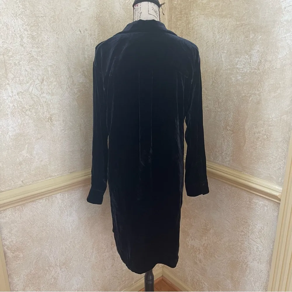 VINCE Womens Dark-Blue Velvet Button-Down Collar Long-Sleeve Shirt Dress S - Image 8