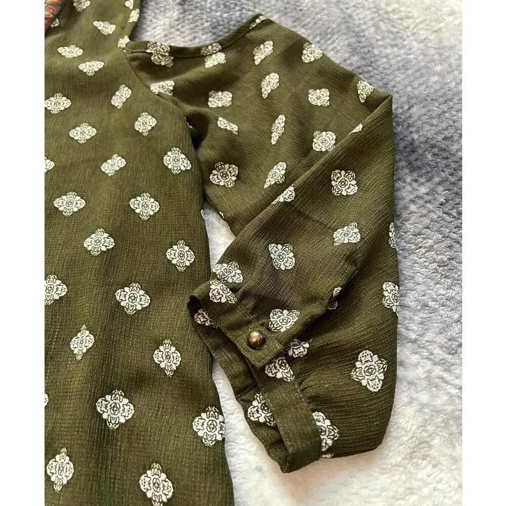 Sweet Wanderer Green Cold Shoulder Floral Embroidered Trim Blouse Size Medium - Image 7