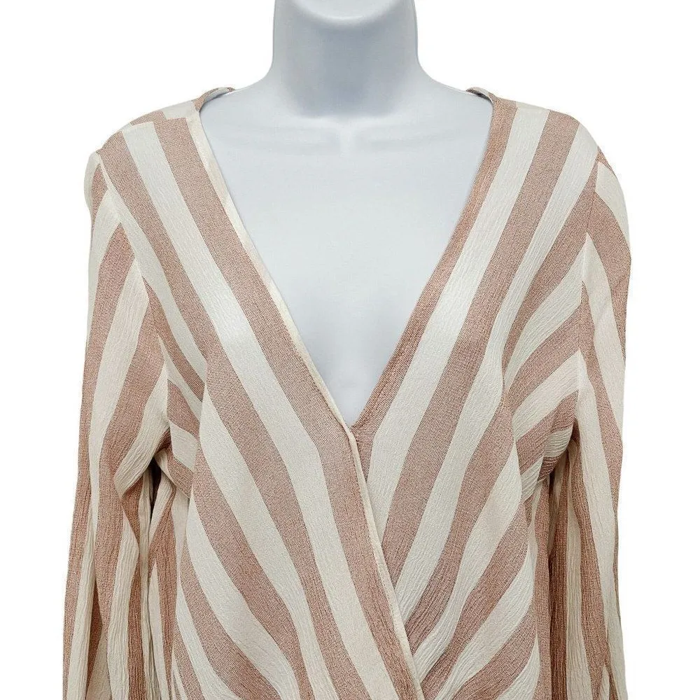 Sadie & Sage Stripe Wrap Front V-Neck Crossover Bell Sleeve Blouse Top - Image 4