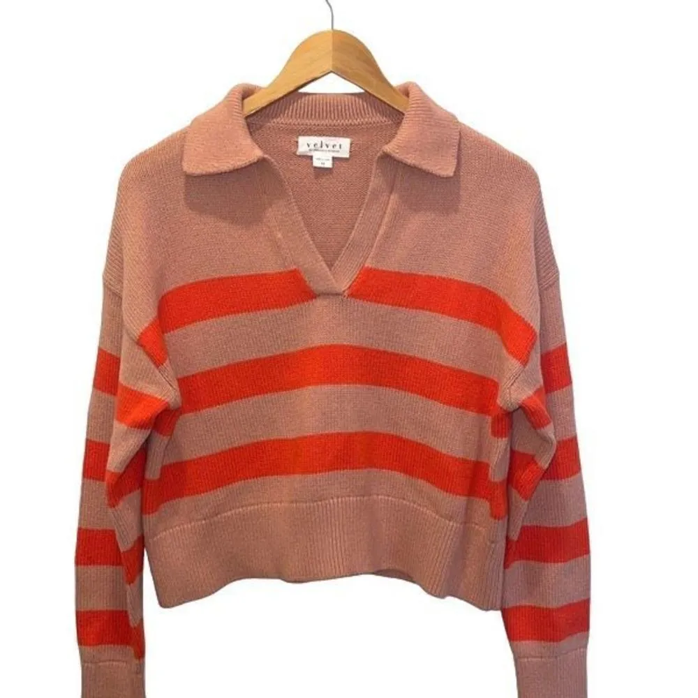 Velvet by Graham & Spencer Women's Lucie Sweater Striped Size XS pink/flame Pink - Image 2