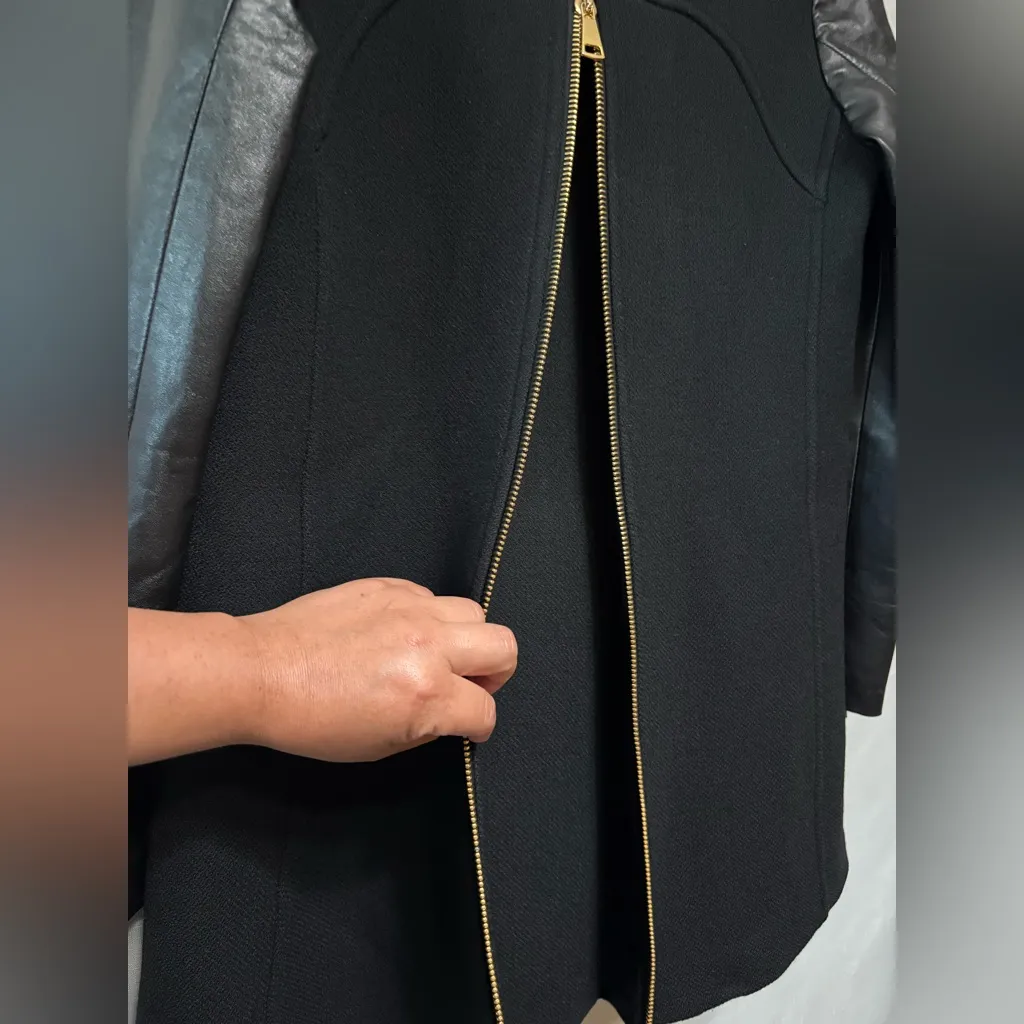 Milly 100% Lambskin Leather Sleeve,Black Jacket,Shell 80% Wool 20%Polyamide - Image 4