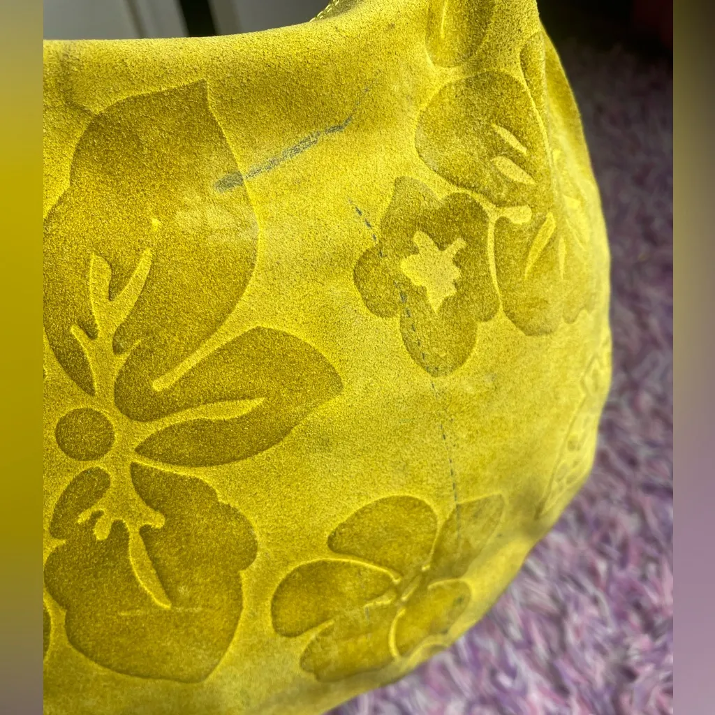 CLAUDIA FIRENZE FLORAL SUEDE SHOULDER Y2K EMBOSSED mustard yellow Hobo Bag - Image 5