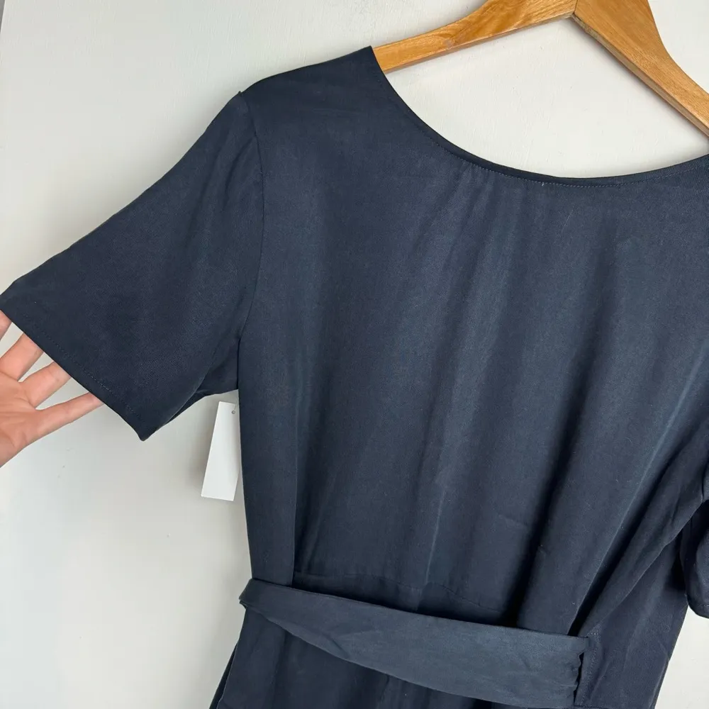 NWT VETTA Short Wrap Dress Sz Small French Navy Tencel Blue - Image 13