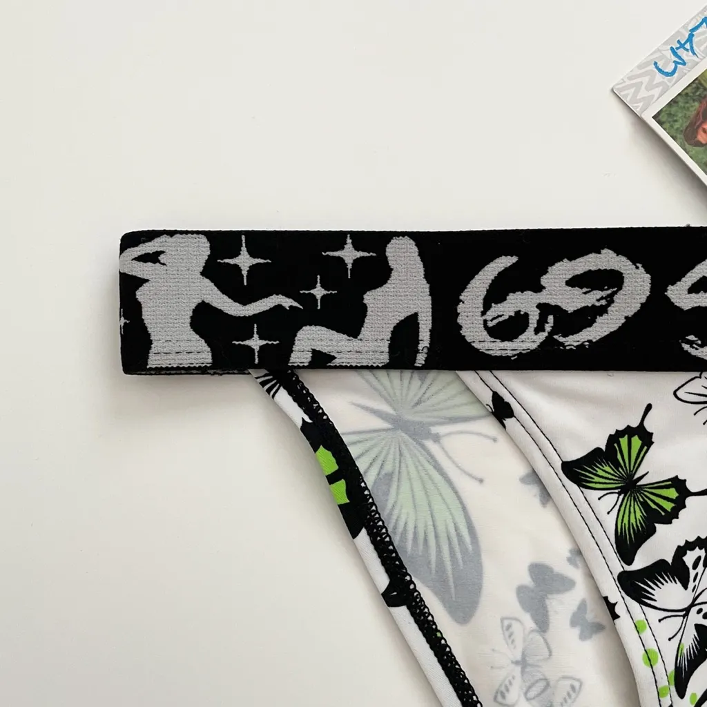 69 Slam White Black Green Butterfly Bikini Bottoms NWT Small Elastic Waistband - Image 3