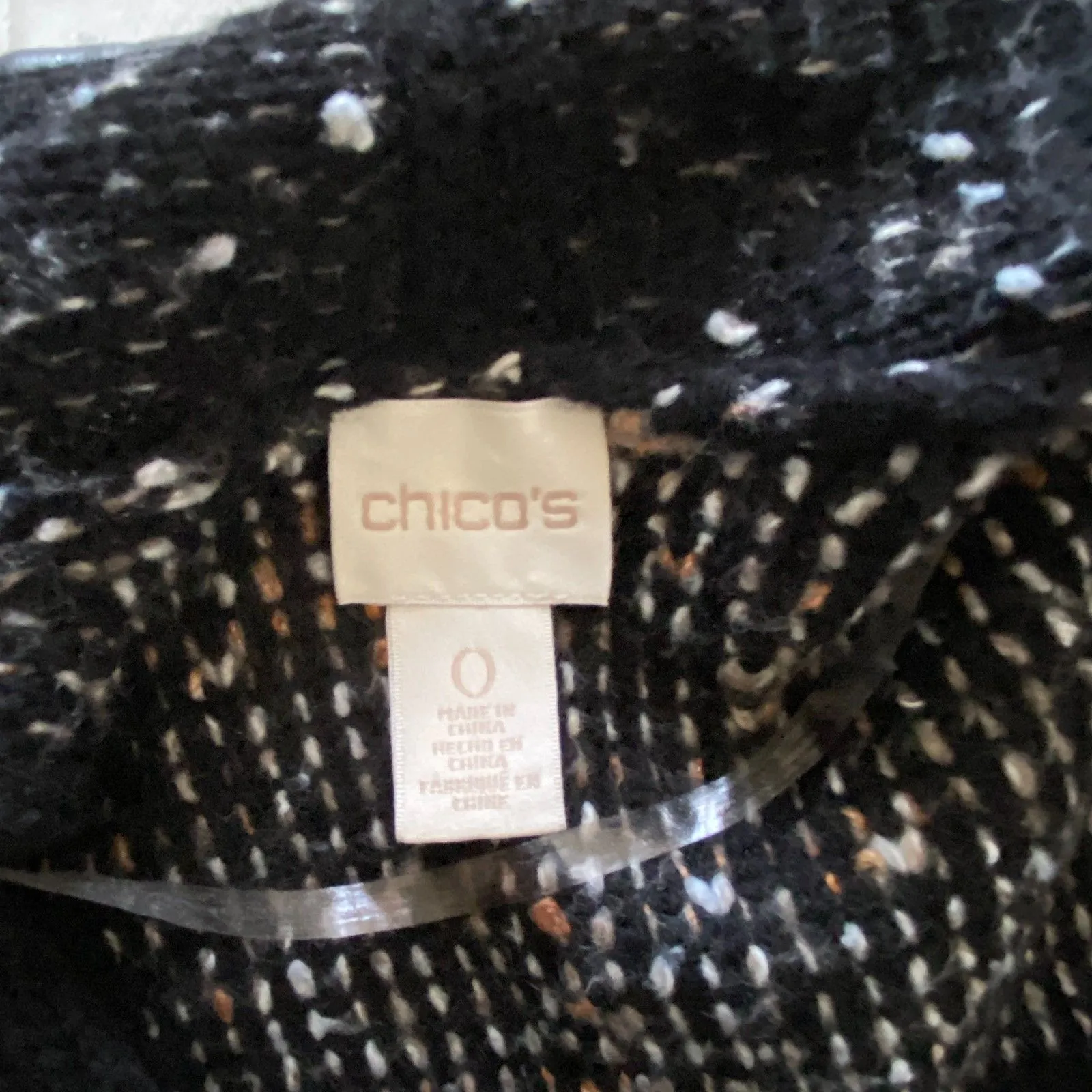 Chicos Kinsley Fringed Tweed Cardigan Stripe Knit Leather Trim Draped Open 0 (S) - Image 5