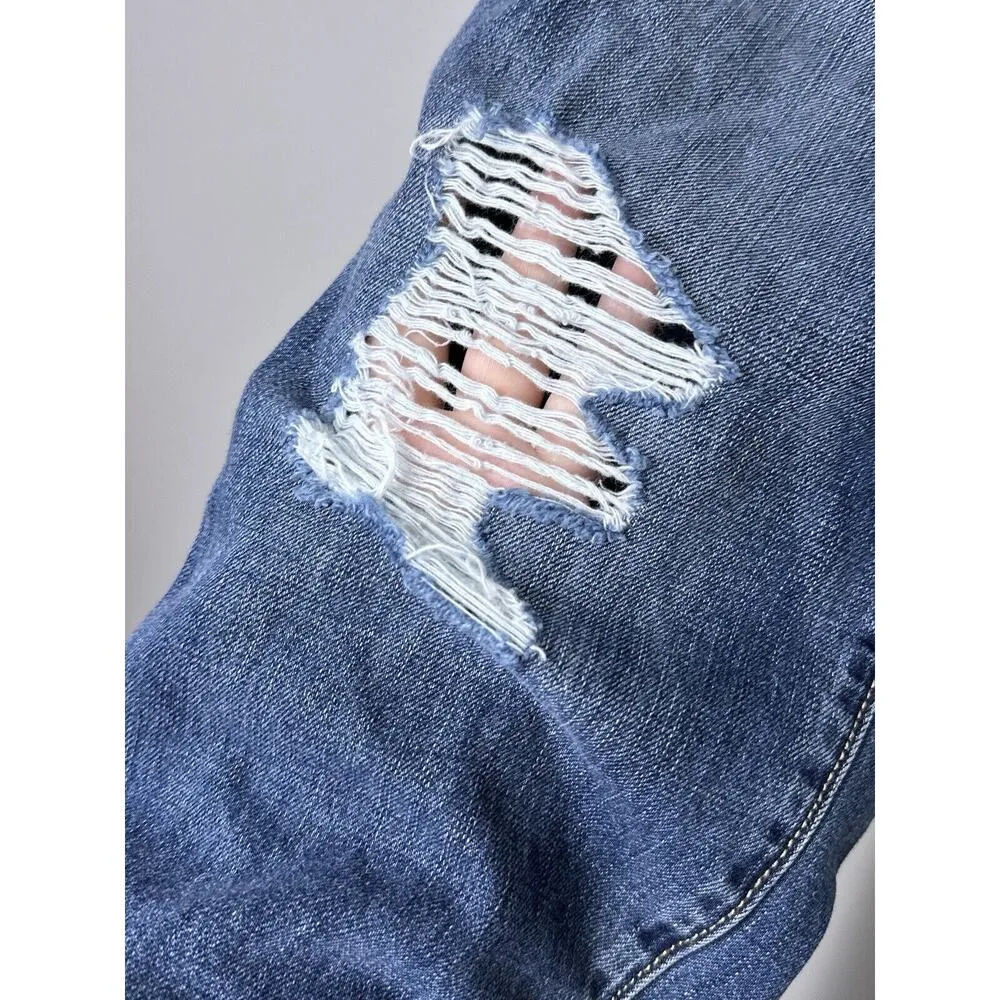 Gap Jeans Women's 16 Blue Sexy Boyfriend Fit Distressed San Francisco Patch Crop - Image 5