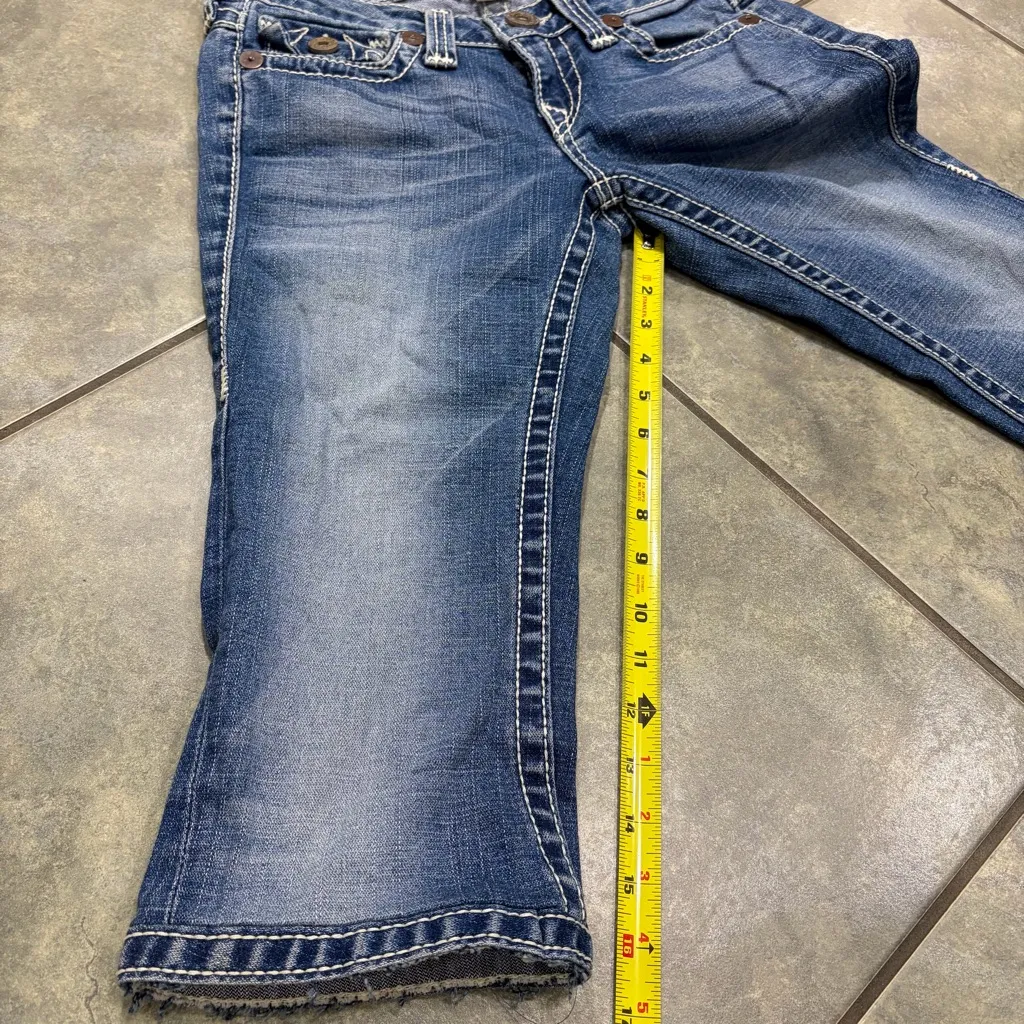 True Religion Womens Cropped Distress Washed Sz 28 Disco Joey Flare Logo Y2K EUC - Image 11