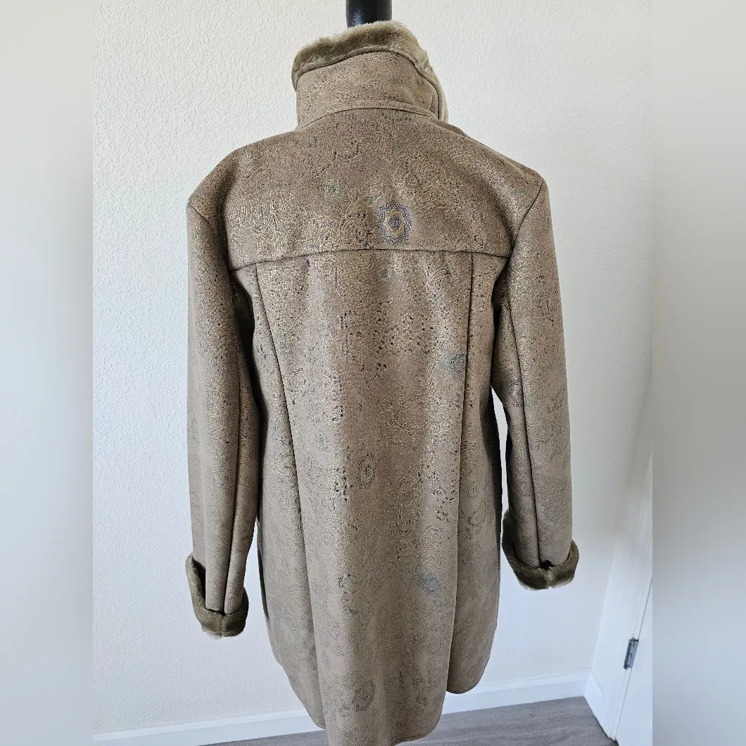Dennis Basso Beige Tan Taupe Faux Suede Faux Fur Paisley Coat New With Tags S - Image 5
