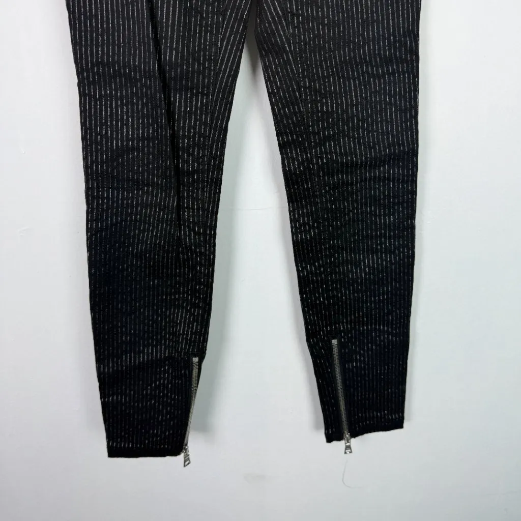 RtA Diavolina Metallic Pinstripe Pants Foldover Ankle Revolve Black Size 24 EUC - Image 4