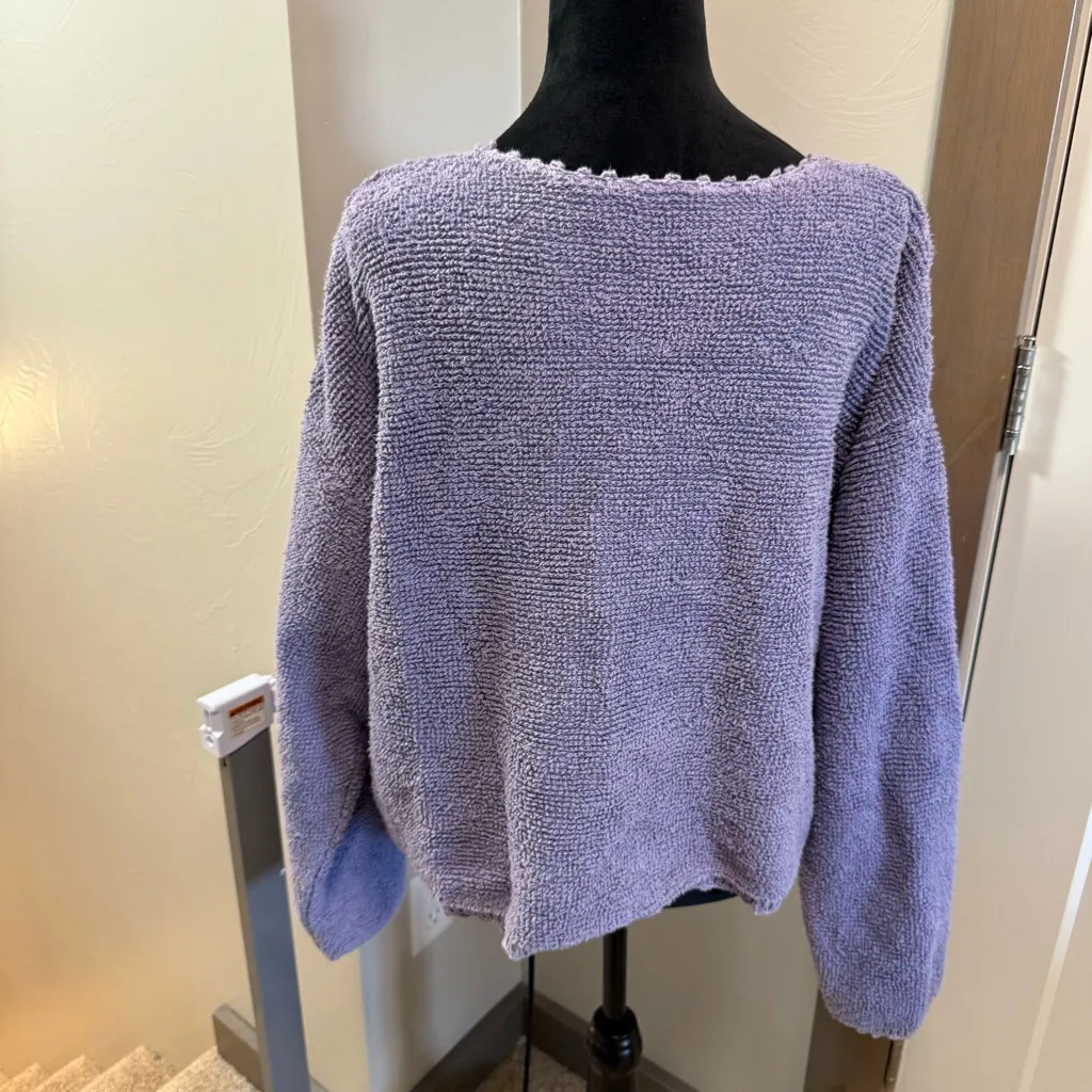 Vintage Y2K Flashback Terrycloth Loose Fit Button Up Cardigan Sweater Purple L Size L - Image 4
