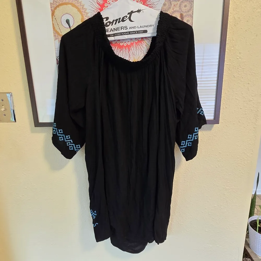 Flying Tomato Off Shoulder Dress Black with Turquoise Embroidery 2X - Image 6