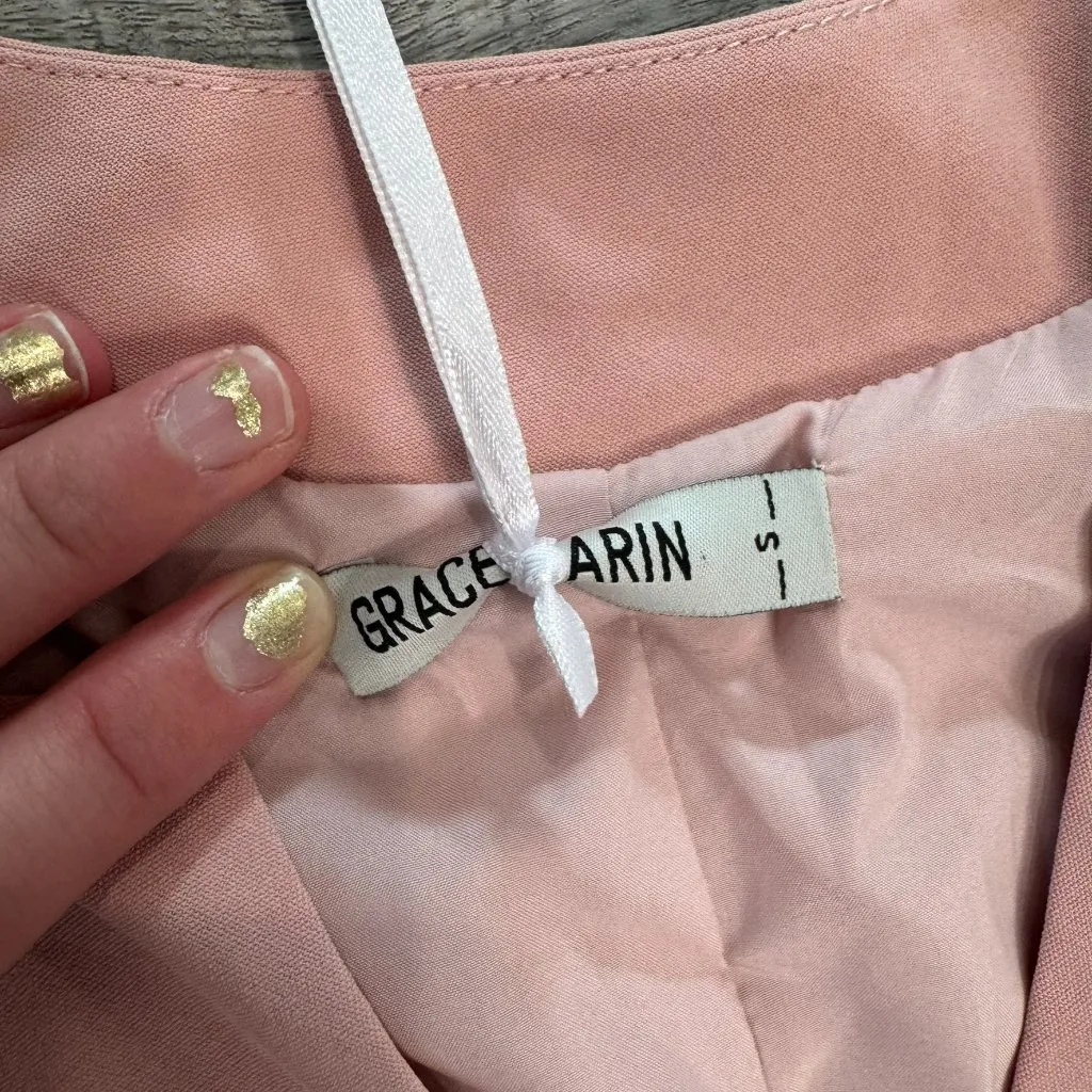 Grace Karin NWT pink pleated sleeveless dress tie belt V-neck size small D50 - Image 2