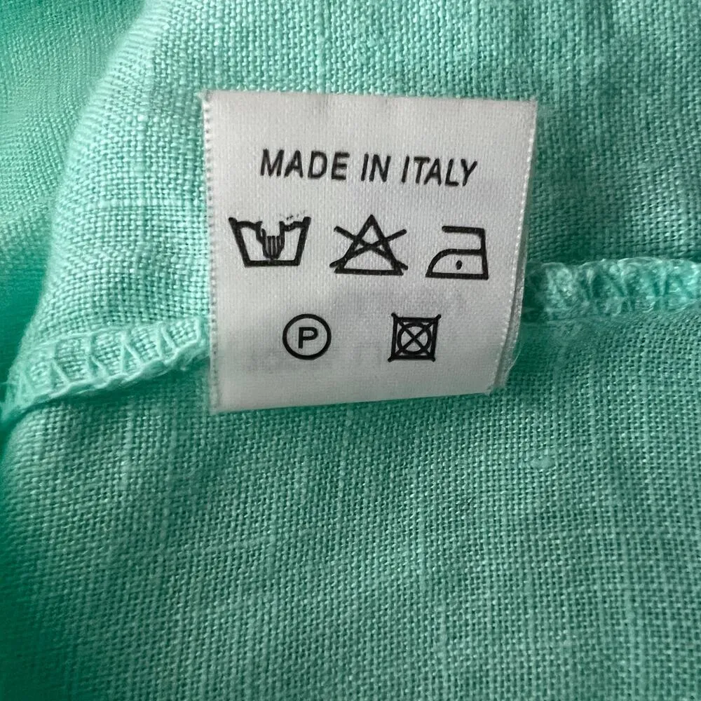 Mariluna Womens Linen Shirt 1X Quiet Luxury Lagenlook Coastal Nautical Beachy Green - Image 14