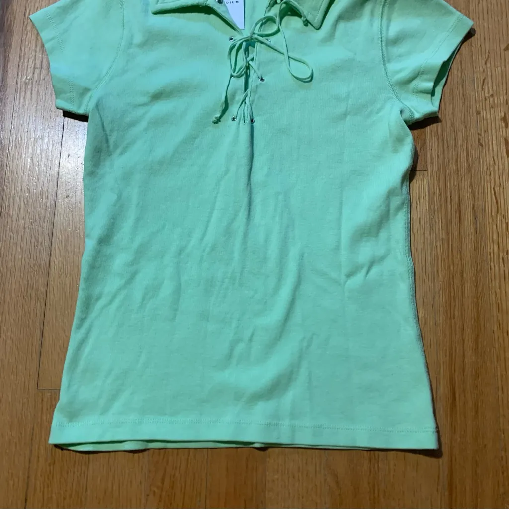 Gap 2003 Retro Collared Shirt String Closure Light Green Women's Medium - Image 12