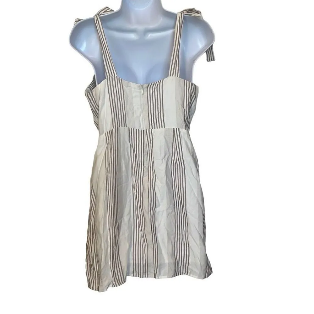 𝅺Sage EUC Cream Tan Stripe Tie Straps Dress Sz M - Image 2