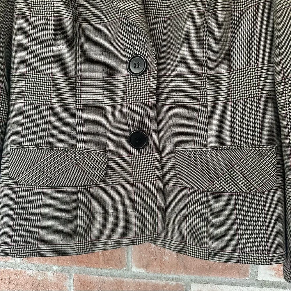 Trina Turk Wool Blend Plaid Blazer Jacket Women’s 10 Black White Pink Y2K - Image 3