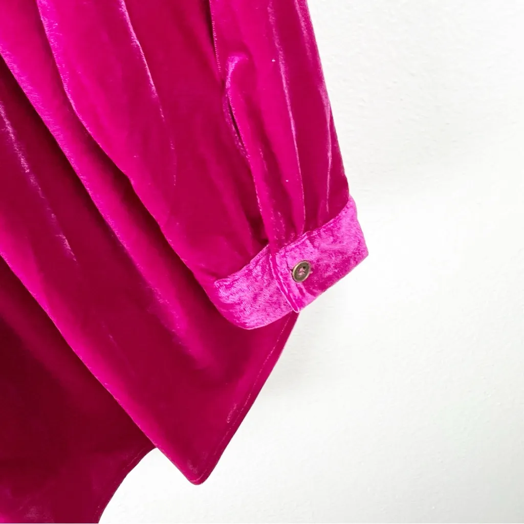 UMGEE Pink Fuchsia Velvet Long Sleeves Front Button Tunic Top Shirt Dress XL - Image 5
