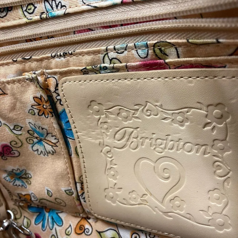 BRIGHTON‎ Tan & Pink Basketweave Handbag Satchel Purse 15X3.75X10 - Image 9