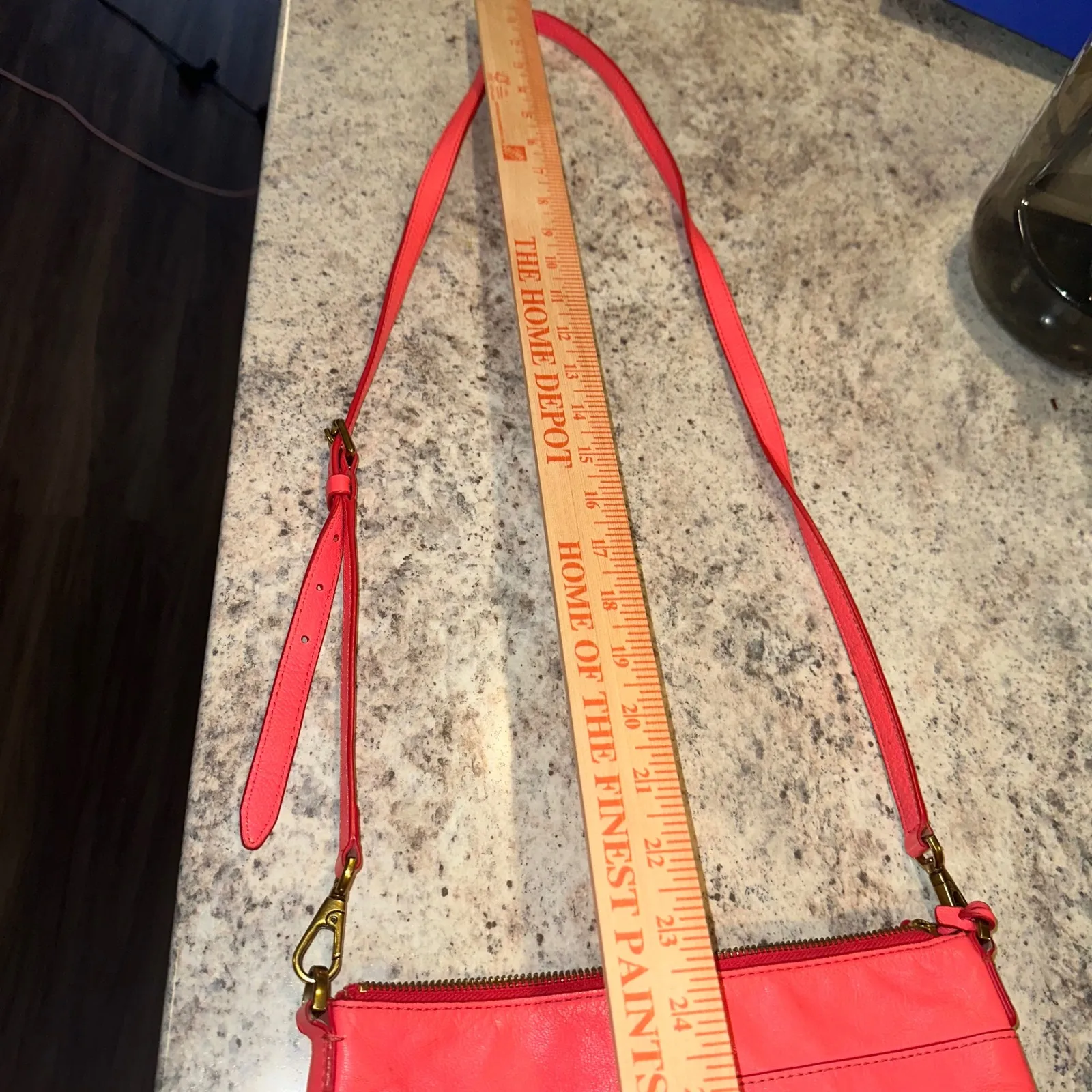 Fossil Crossbody Bag bright Pink Leather Adjustable Strap Key Accent - Image 13